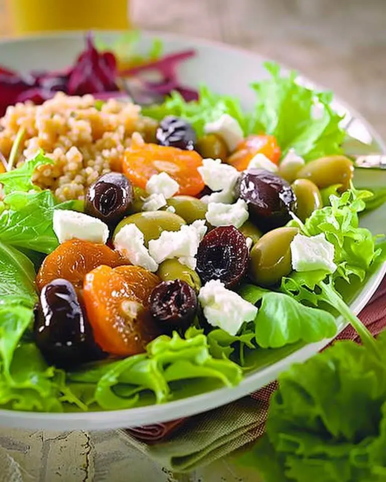 Colorful Salad with Prunes, Feta and Orange Dressing