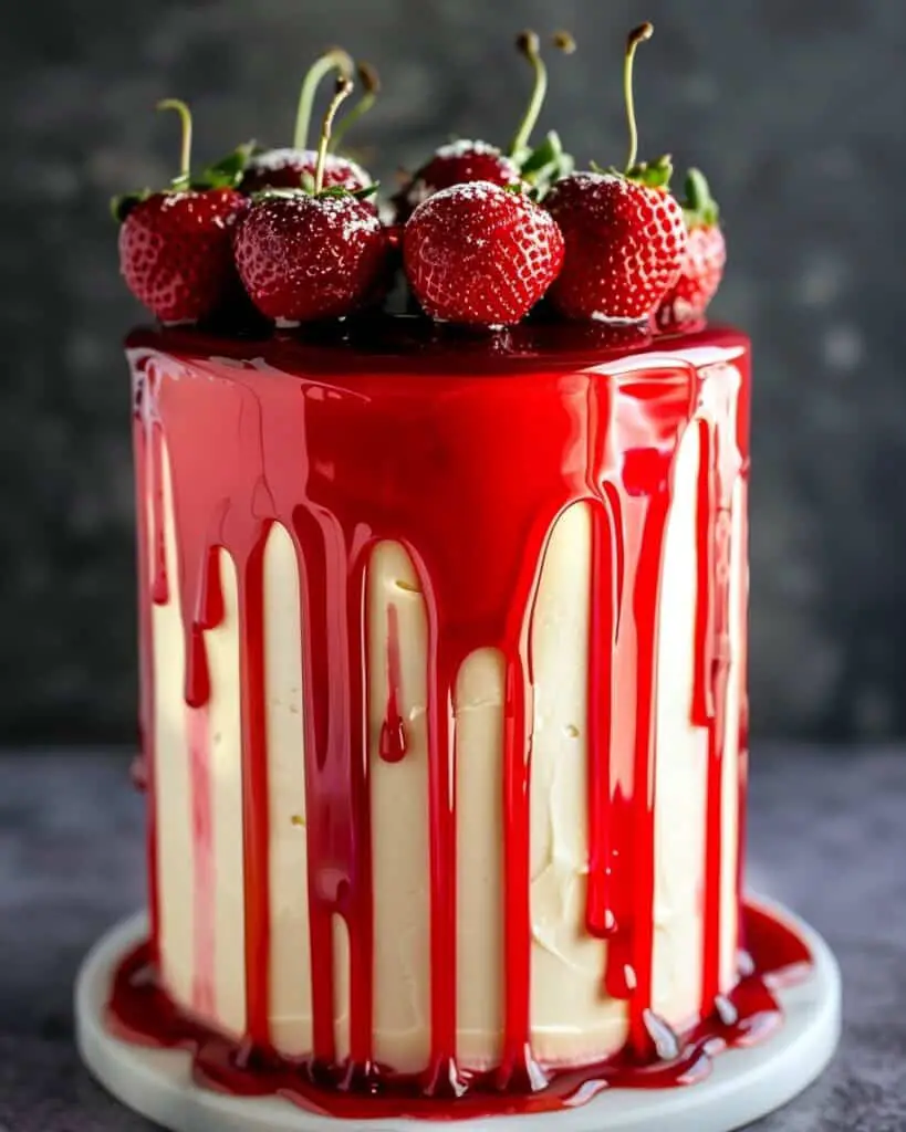 Peanut Butter Strawberry Jelly Poke Cake