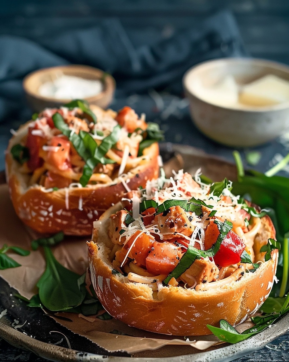 Spaghetti Garlic Bread Bowls