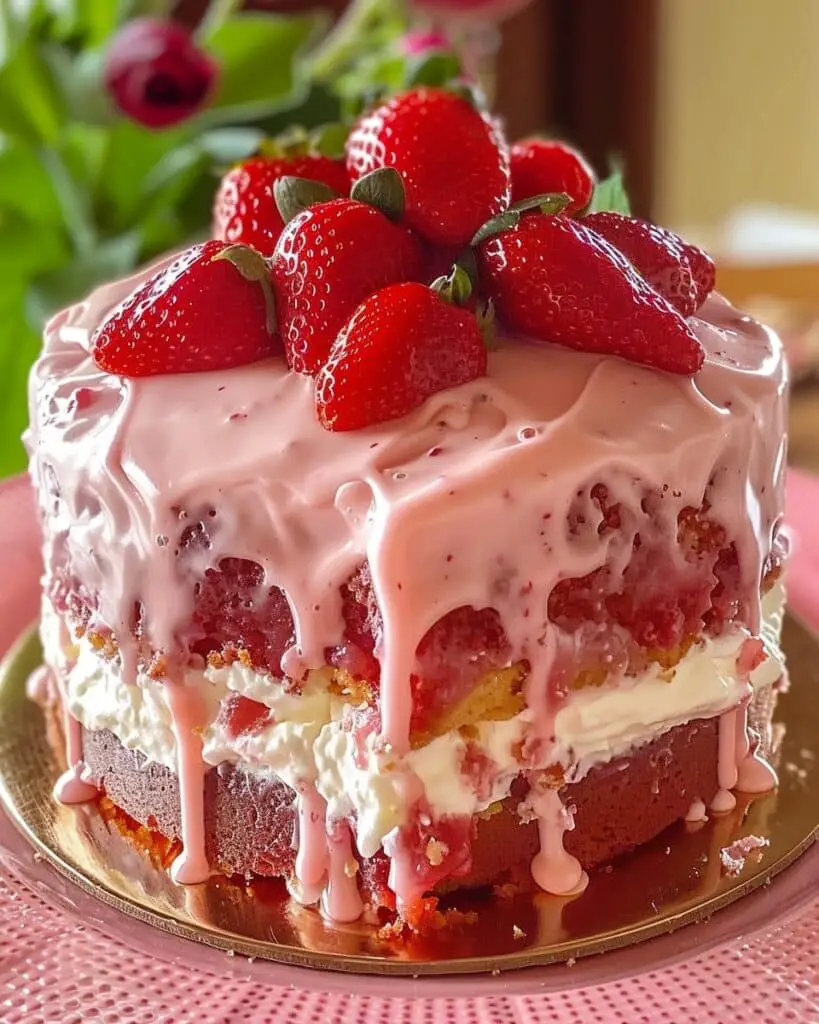 Strawberry Honeybun Cake with Strawberry Cream Icing
