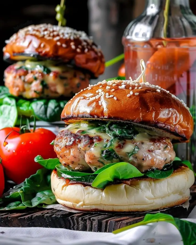 White Cheddar Spinach Chicken Burgers