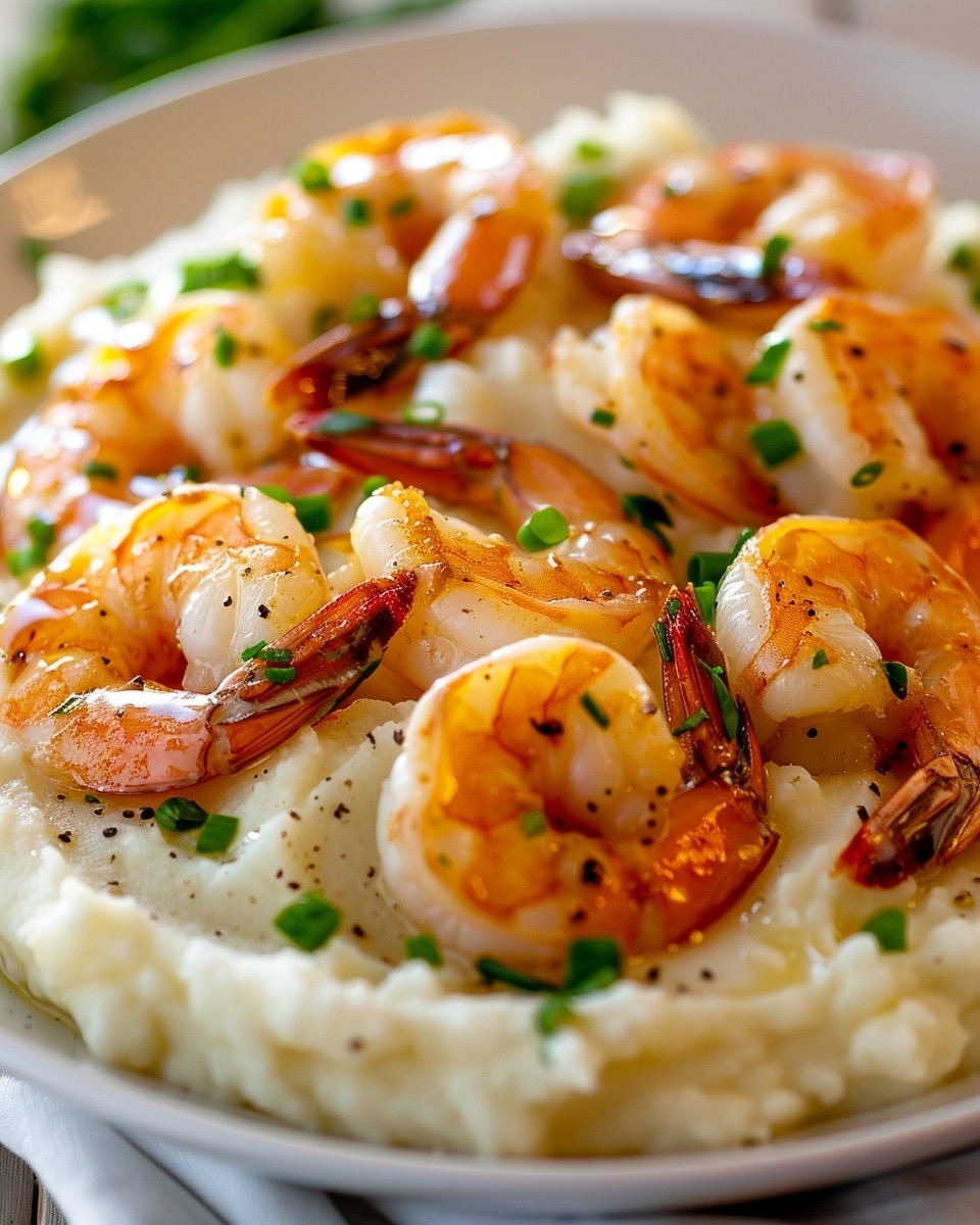 Creamy Garlic Shrimp Over Mashed Potatoes
