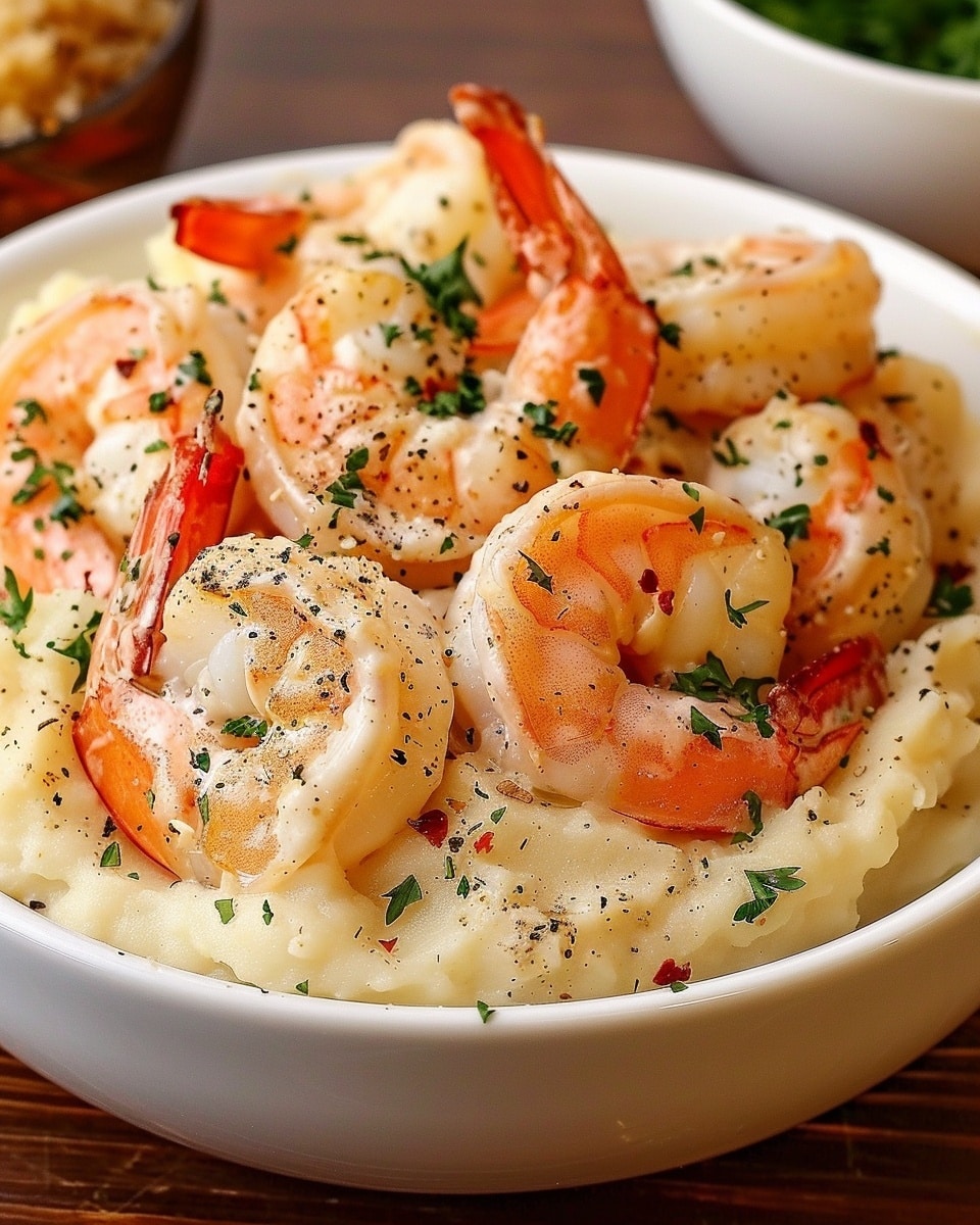 Creamy Garlic Shrimp Over Mashed Potatoes