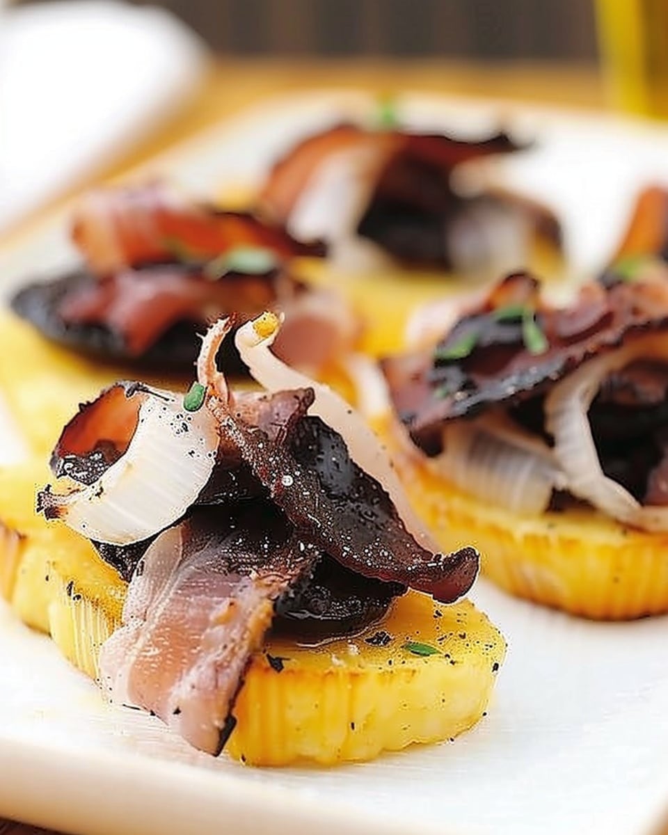 Grilled Polenta Crostini with Halal Cured Beef