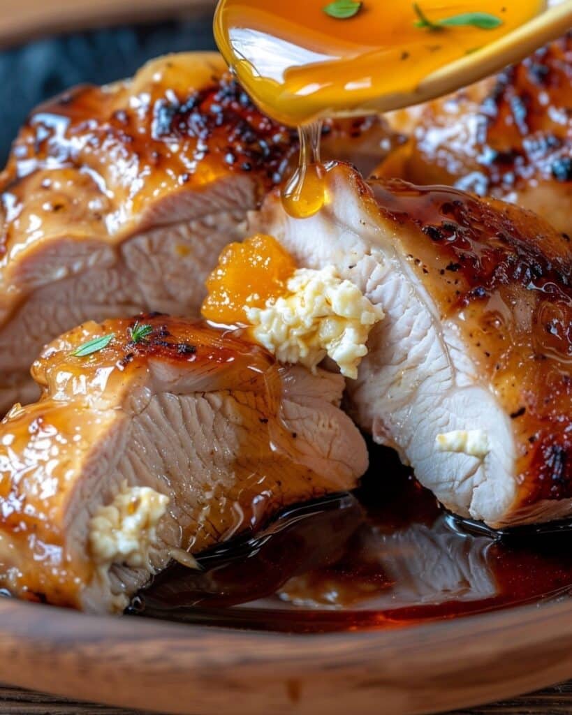 Apricot Ricotta Stuffed Chicken with Honey Thyme Drizzle