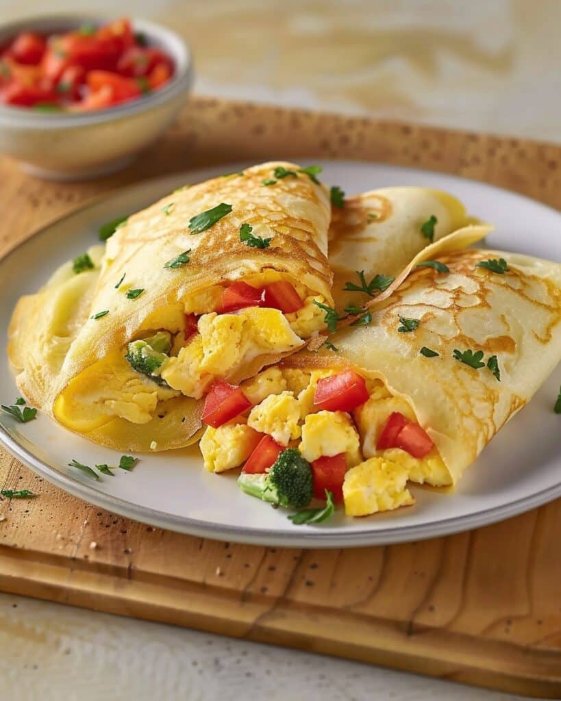 Mediterranean Breakfast Crepes with Egg and Veggies Delight