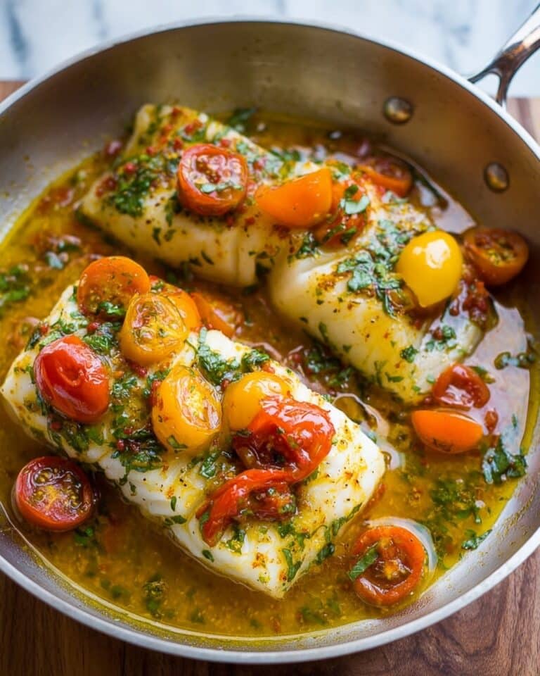 Pan-Seared Cod with White Wine Tomato Basil Sauce Recipe