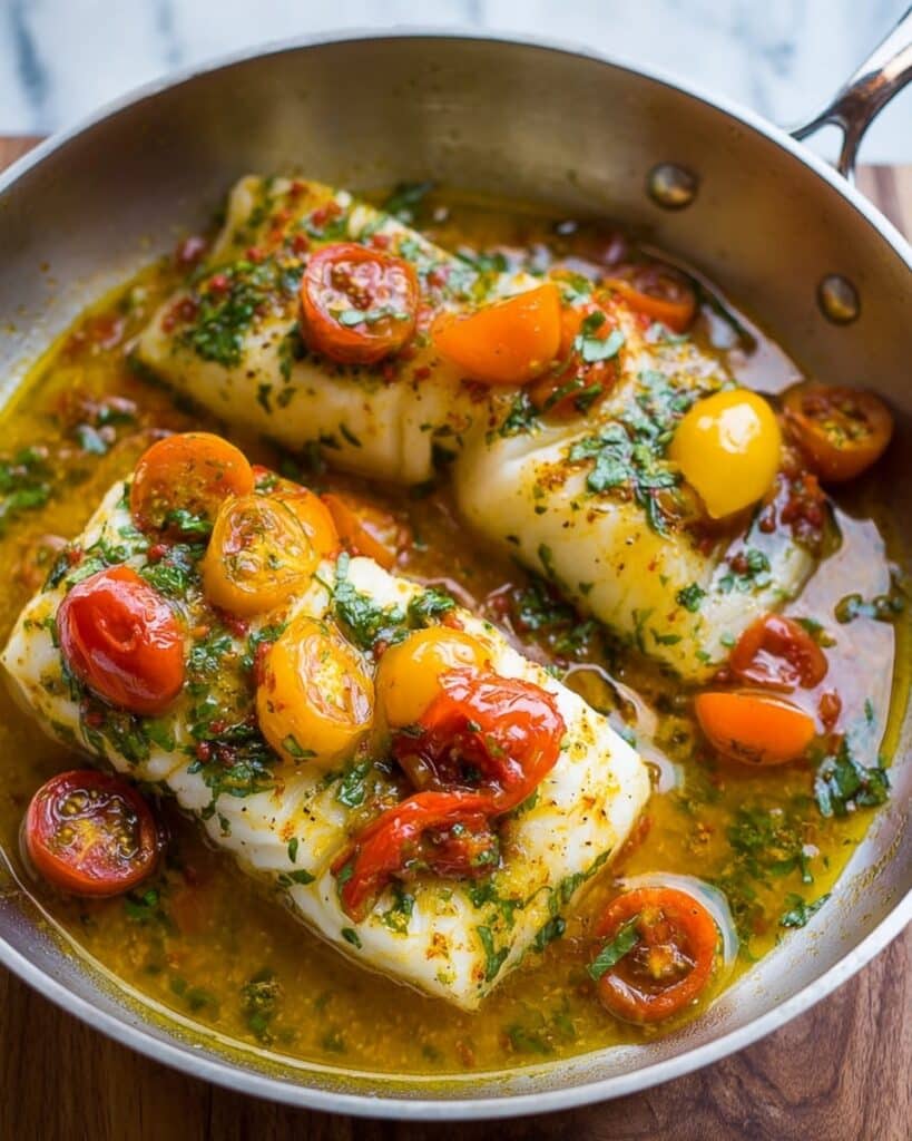 Pan-Seared Cod with White Wine Tomato Basil Sauce Recipe