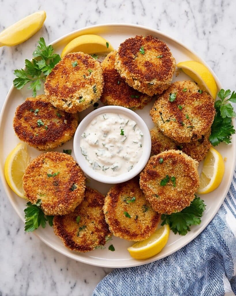 Crispy Potato Tuna Cakes with Tzatziki and Lemon Recipe