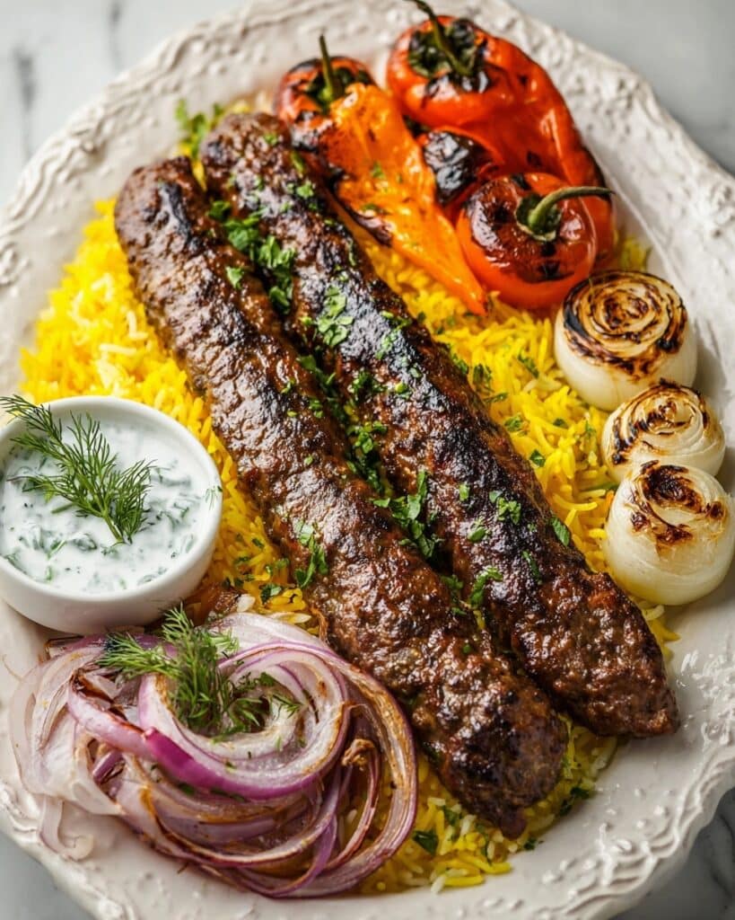 Kabob Koobideh: Persian Beef Kebab with Saffron Butter and Grilled Vegetables Recipe