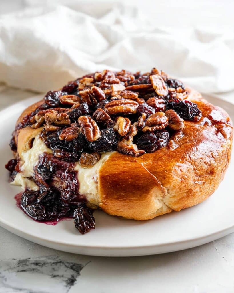 Brie en Croute with Candied Pecans, Dried Cherries, and Bourbon Caramel Recipe
