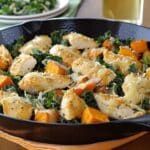 Cheesy Chicken, Kale and Sweet Potato Skillet Meal