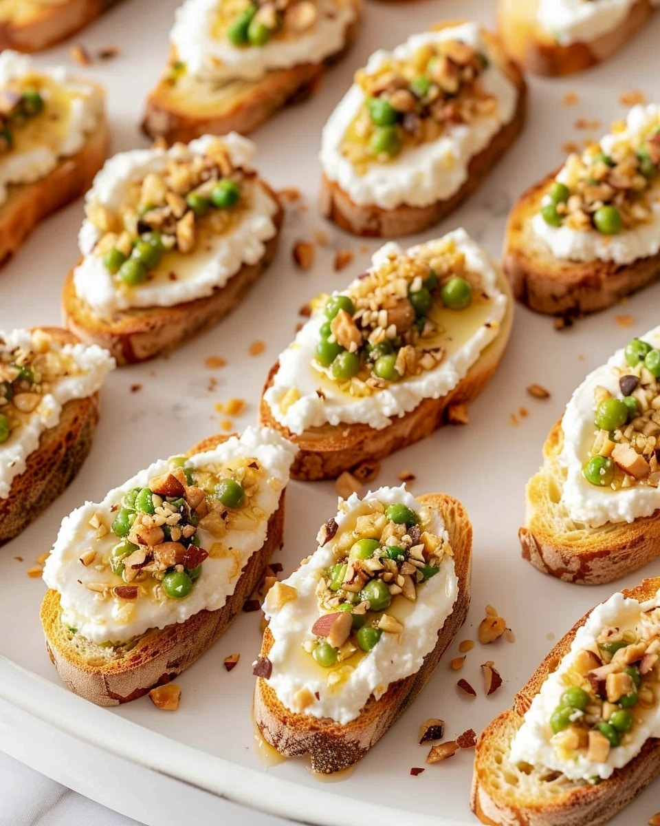 Pea Ricotta Crostini With Hazelnuts