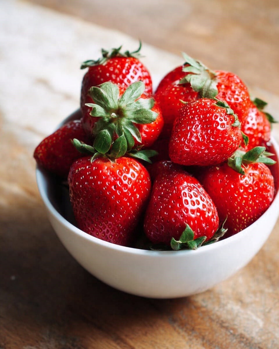 A white bowl filled with many bright red strawberries with green leaves on top, the strawberries have small seeds and a shiny texture. The bowl is placed on a white marbled surface with wooden tones blurred in the background. The strawberries fill the bowl tightly, showing their fresh and smooth skin. Photo taken with an iphone --ar 4:5 --v 7