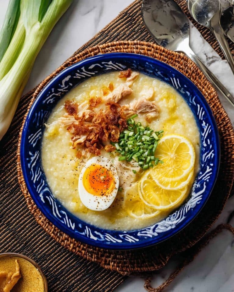 Creamy Chicken and Saffron Arroz Caldo with Crispy Chicken Skin and Soft-Boiled Eggs Recipe
