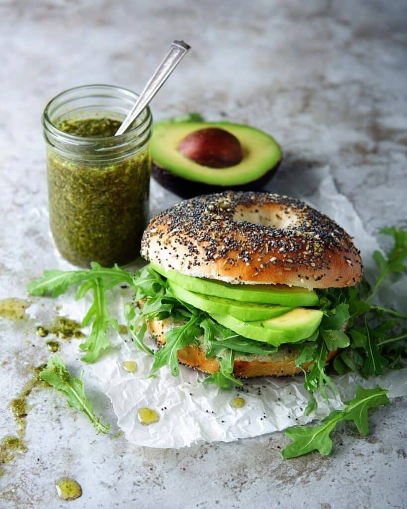 Egg, Avocado, and Pesto Bagel Sandwich Recipe