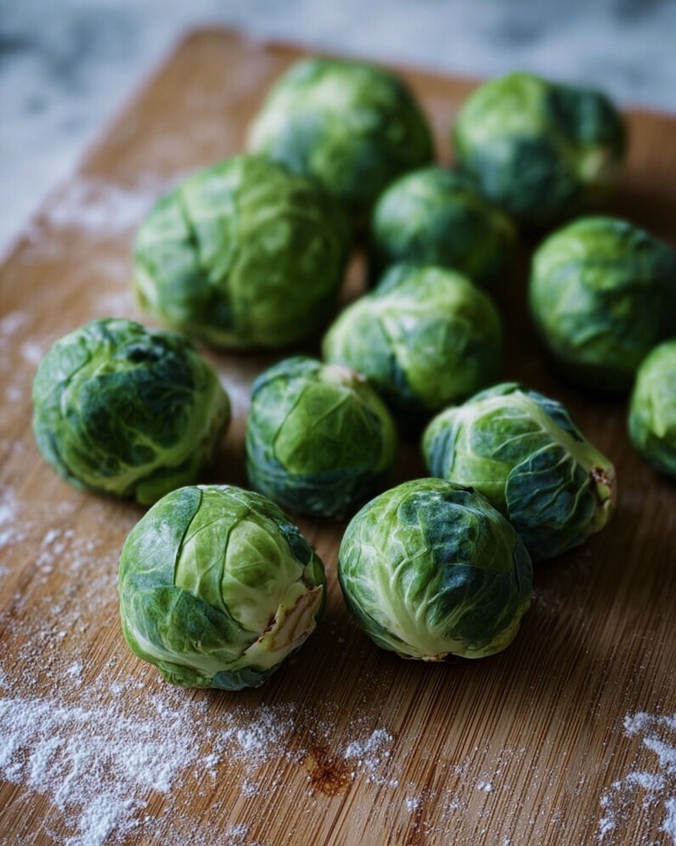 A group of small green Brussels sprouts with tight, leafy textures are scattered on a wooden cutting board that has some white flour dusted on it. The Brussels sprouts show natural color variations from light to dark green, and their leaves have smooth, sometimes slightly crinkled surfaces. The scene is lit softly, highlighting the fresh and slightly glossy appearance of the sprouts, with a blurred background making the sprouts stand out. The surface beneath is a white marbled texture. photo taken with an iphone --ar 4:5 --v 7