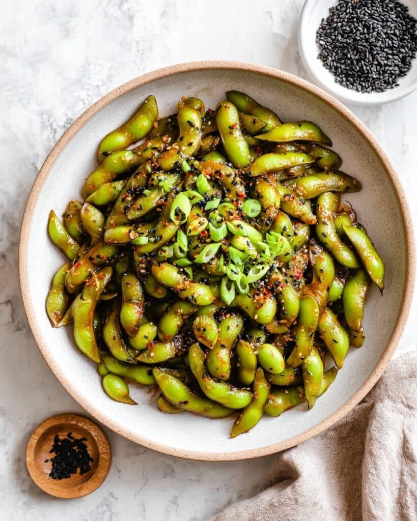 Quick Spicy Edamame with Garlic and Chili Recipe