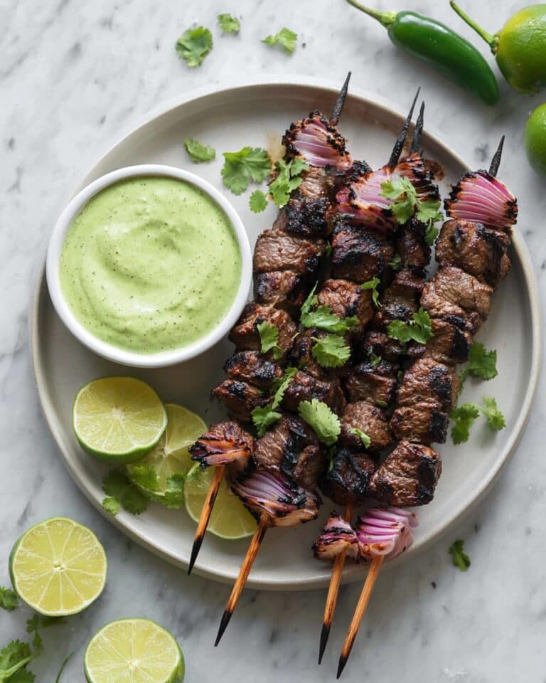 Mexican Steak Skewers with Avocado Salsa Verde Recipe