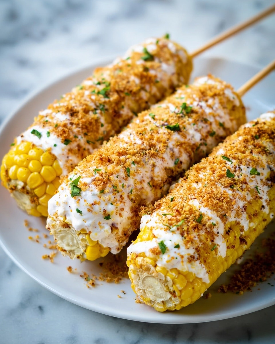 The image shows three grilled corn on the cob with a golden yellow color and slight char marks on the kernels, placed on a white plate. In the left part of the image, a woman's hand holds a corn while squeezing a bright green lime onto it, and more fresh corn and lime are visible in the blurry background. On the right, three grilled corn on white wooden cutting board are skewered vertically and drizzled with a smooth white sauce, topped with small green herbs and chopped scallions, while a woman's hand holds a spoon adding more sauce. A small glass bowl filled with green herb sauce sits beside the corn on a white marbled surface. photo taken with an iphone --ar 4:5 --v 7