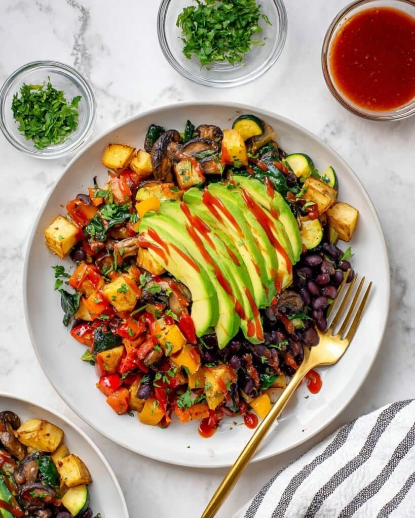 Breakfast Hash with Potatoes, Veggies, and Black Beans Recipe
