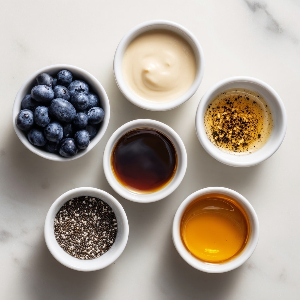 The image shows two top-down views of a clear glass jar filled with a purple chia seed pudding on a white marbled surface. On the left, the jar has a thick layer of soaked chia seeds on top, with a deep purple layer underneath peeking out from the edges. On the right, the chia seeds are mixed in, revealing the smooth purple pudding filled with tiny bubbles and small chia seeds spread evenly. A single cinnamon stick is placed inside the jar, partially submerged in the pudding on the right side. Photo taken with an iphone --ar 4:5 --v 7