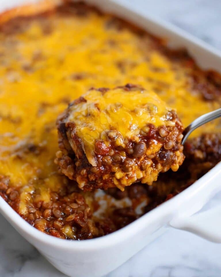 Hearty Lentil Casserole with Plant-Based Beef and Dairy-Free Cheese Recipe