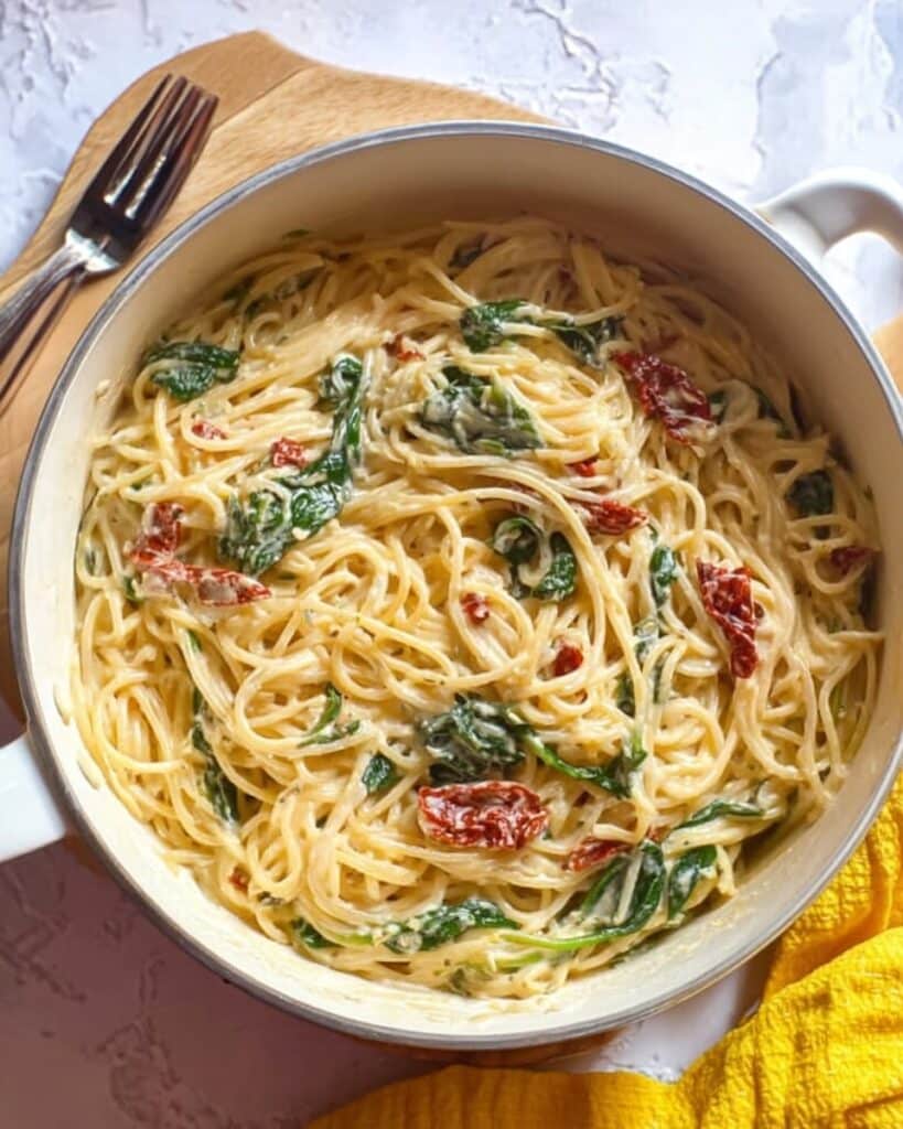 Creamy Tuscan Pasta with Sun-Dried Tomatoes and Spinach Recipe