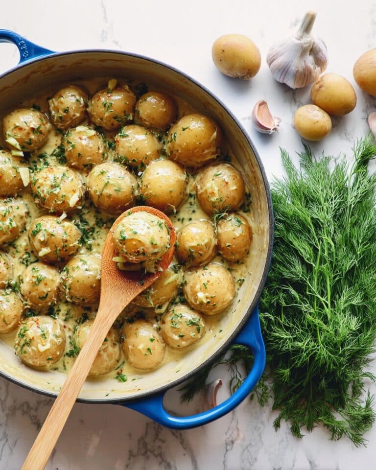 BC Warba New Nugget Potatoes with Cream, Garlic, and Dill Recipe