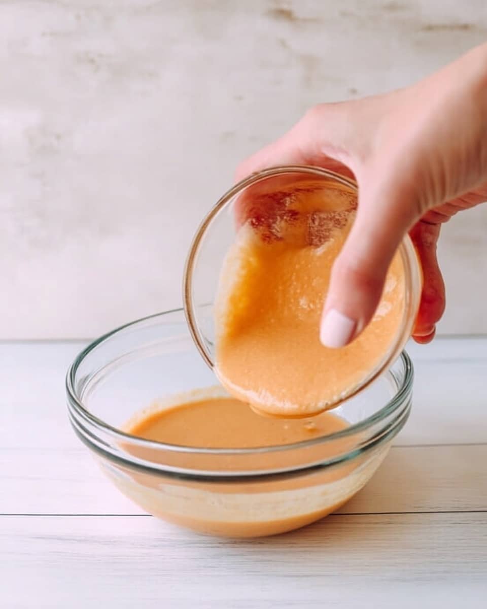 A clear glass bowl holds a pile of white flour with a smooth texture, forming a ring shape that creates a well in the center. Inside this well, a bright orange egg yolk sits on top of the egg white, showing a shiny surface. The bowl is held by two woman's hands on a white marbled surface. Above the bowl, a fork is hovering, ready to mix the ingredients. Photo taken with an iphone --ar 4:5 --v 7