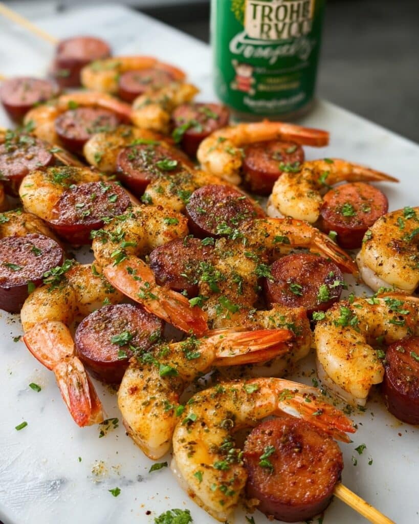 Smoked Shrimp and Sausage Skewers with Hot Honey Tony’s Butter Glaze Recipe