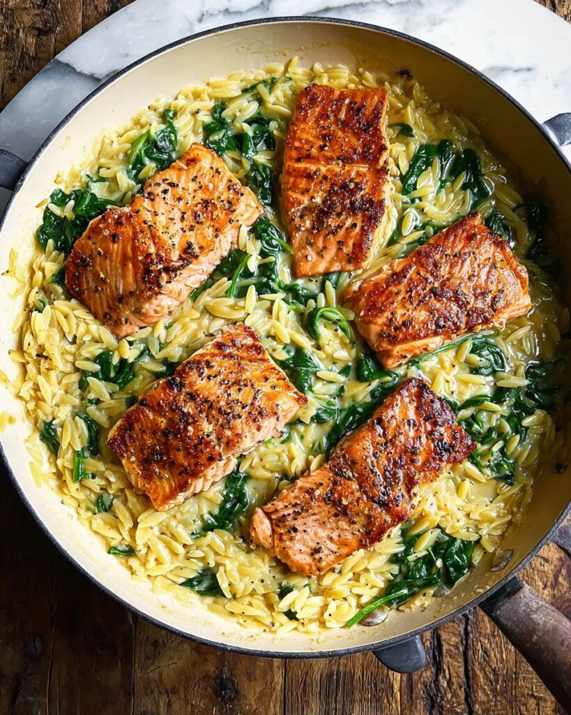One Skillet Salmon with Lemon Orzo Recipe