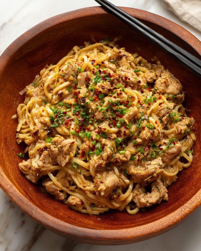 Spicy Peanut Vermicelli with Soy Curl “Chicken Recipe