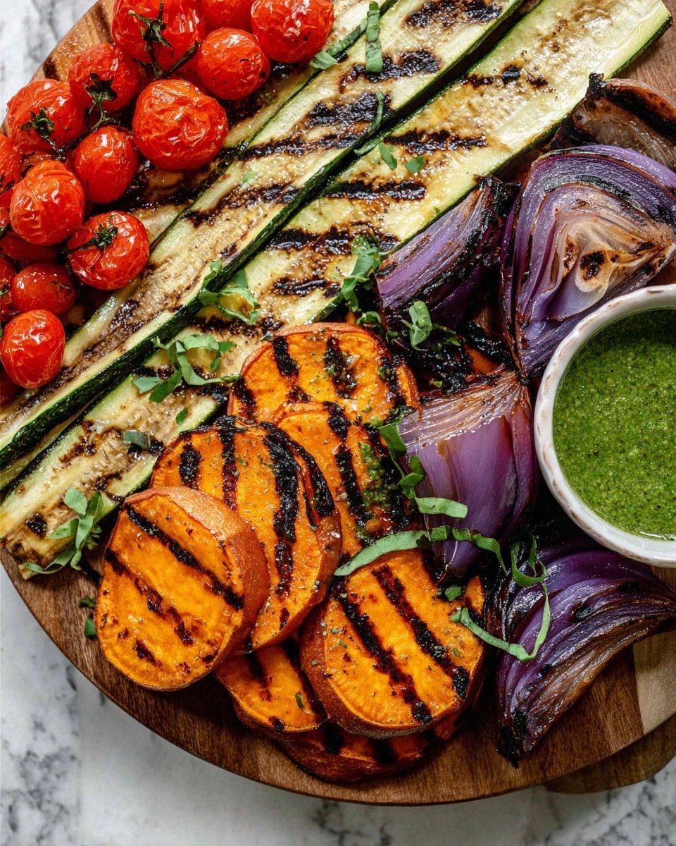 The image shows an arrangement of fresh vegetables on a white marbled surface. At the top left, there are bright red cherry tomatoes on the vine. Below them, a bunch of green asparagus spears with light tips lie next to a shiny knife with a wooden handle. In the center, one sweet potato is cut in half with several round slices stacked around it, showing its orange flesh. Near the bottom center, yellow, orange, and red mini bell peppers are grouped together. To the right of the sweet potato slices, purple onion wedges are spread out. Next to them, several long, pale green zucchini halves with smooth skin are stacked. At the top right, green broccolini is placed in a small bunch. On the far right, a yellow squash with a smooth surface completes the line of vegetables. The colors are bright and natural, with a clean and fresh look. Photo taken with an iphone --ar 4:5 --v 7