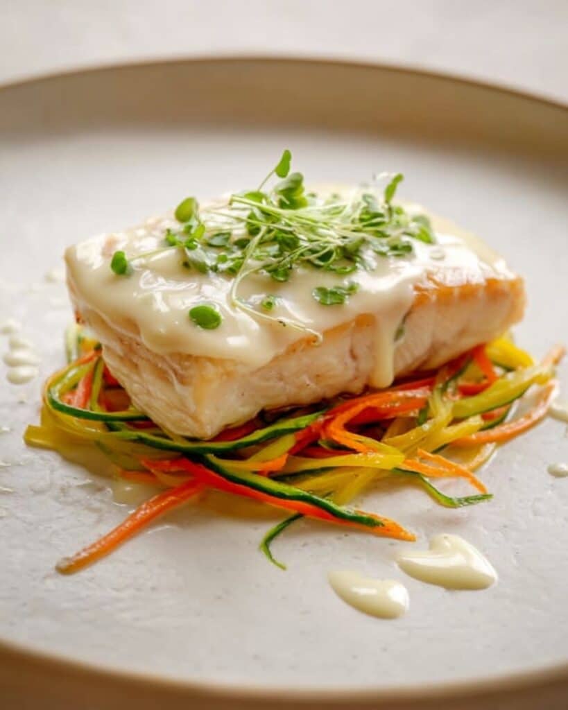 Pan-Seared Salmon with Beurre Blanc Sauce and Vegetable Ribbons Recipe