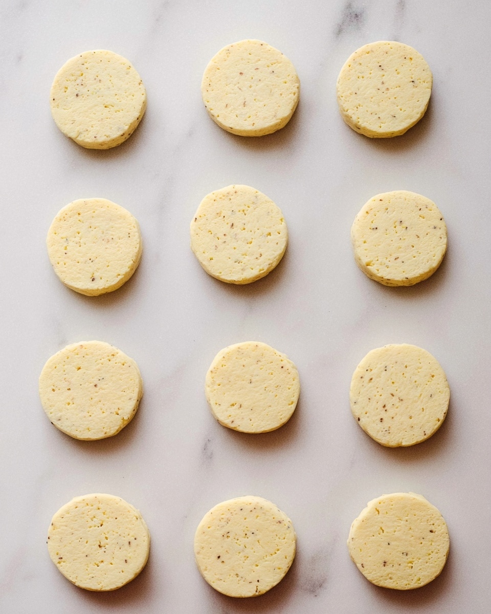 The image shows twelve round, flat dough discs placed evenly spaced on a plain white marbled surface. Each disc is light yellow with small dark specks inside, giving a slightly textured look, and the dough pieces appear soft and uncooked. The discs form a loose grid pattern, floating gently above the marbled background with no additional items or layers present. photo taken with an iphone --ar 4:5 --v 7