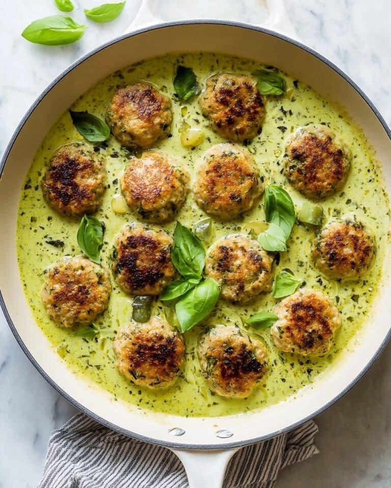 Chicken Meatballs with Lemony Pesto White Bean Puree Recipe