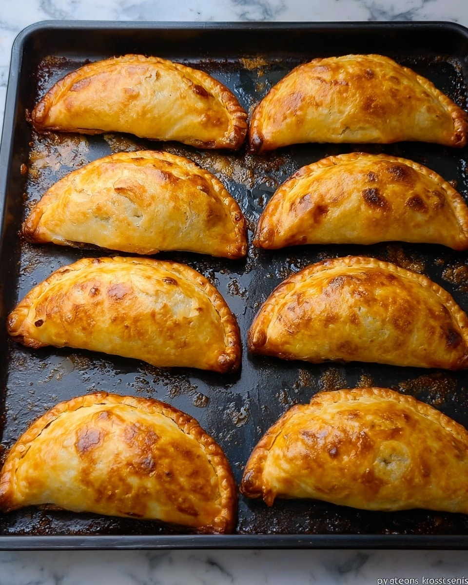 A close-up view of a golden brown, flaky pastry with a bite missing, showing its inside layers; the outer layer is a crispy, light brown crust with small cracks, the next layer reveals a soft filling made of brown ground meat mixed with a green vegetable and a bit of melted yellow cheese at the bottom; in the background, there are blurred out similar pastries on a white marbled surface. photo taken with an iphone --ar 4:5 --v 7