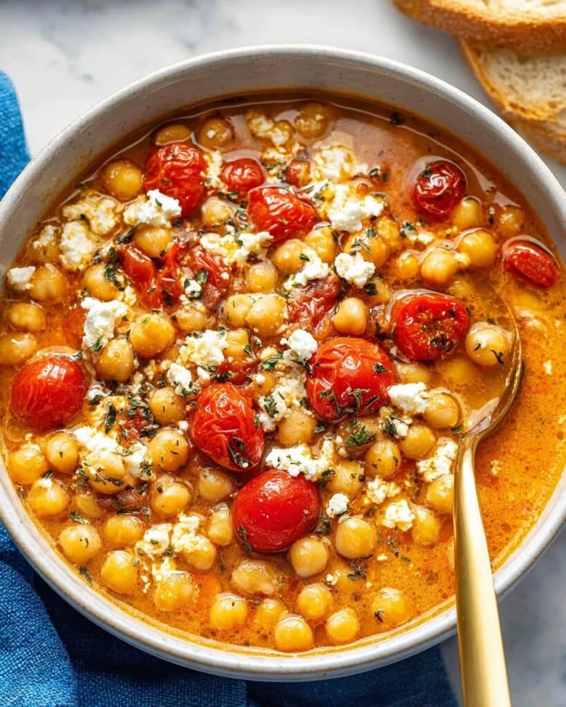 Tomato Chickpea Soup with Cherry Tomatoes and Feta Recipe