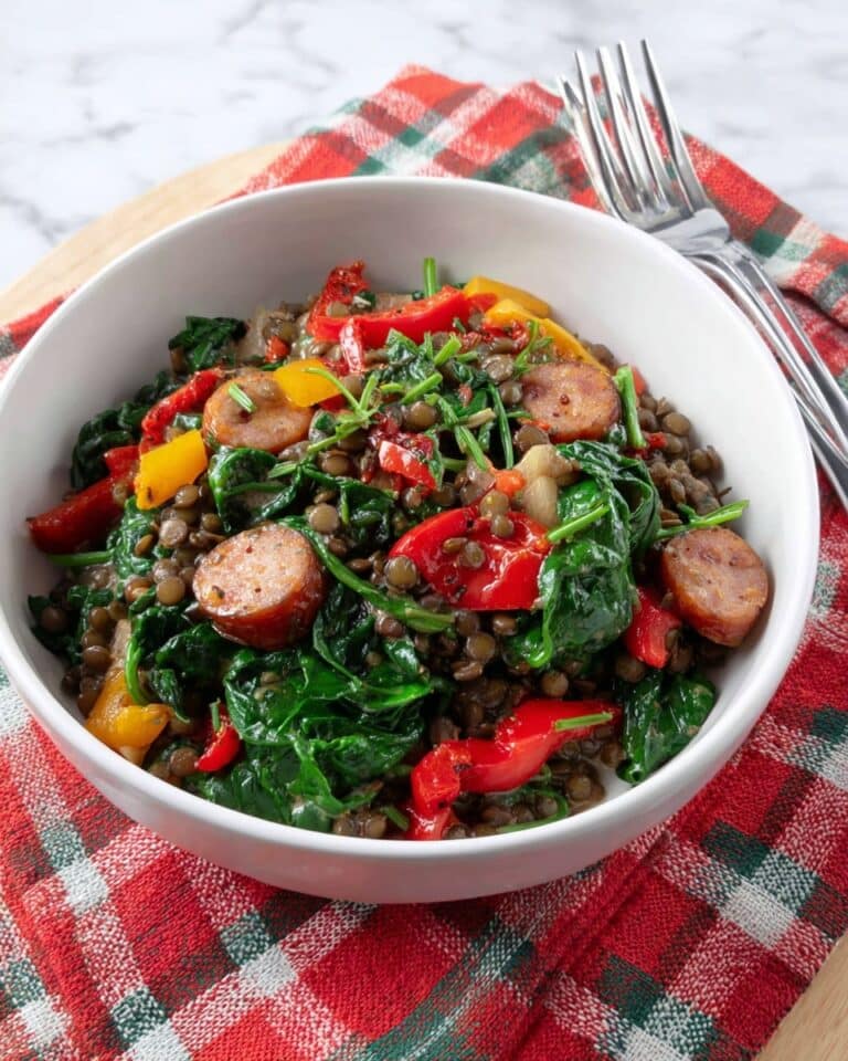 Lentil, Linguica, Spinach, and Sweet Pepper Soup Recipe