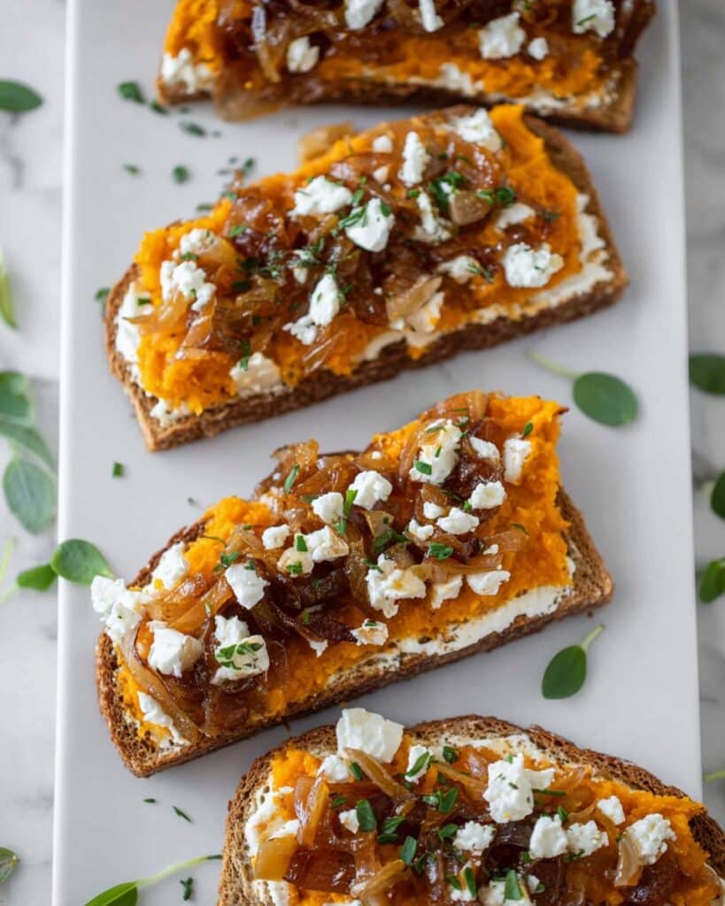 Butternut Squash Toast with Ricotta, Caramelized Onions, and Feta Recipe