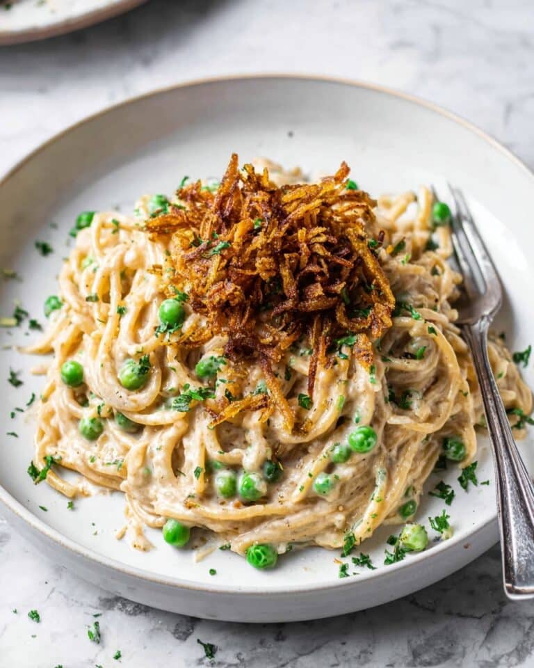 Creamy Vegan Zucchini Alfredo Pasta with Crispy Tofu Recipe