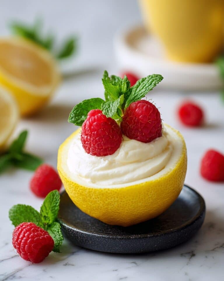 Lemon Posset in Lemon Shells with Raspberries and Mint Recipe