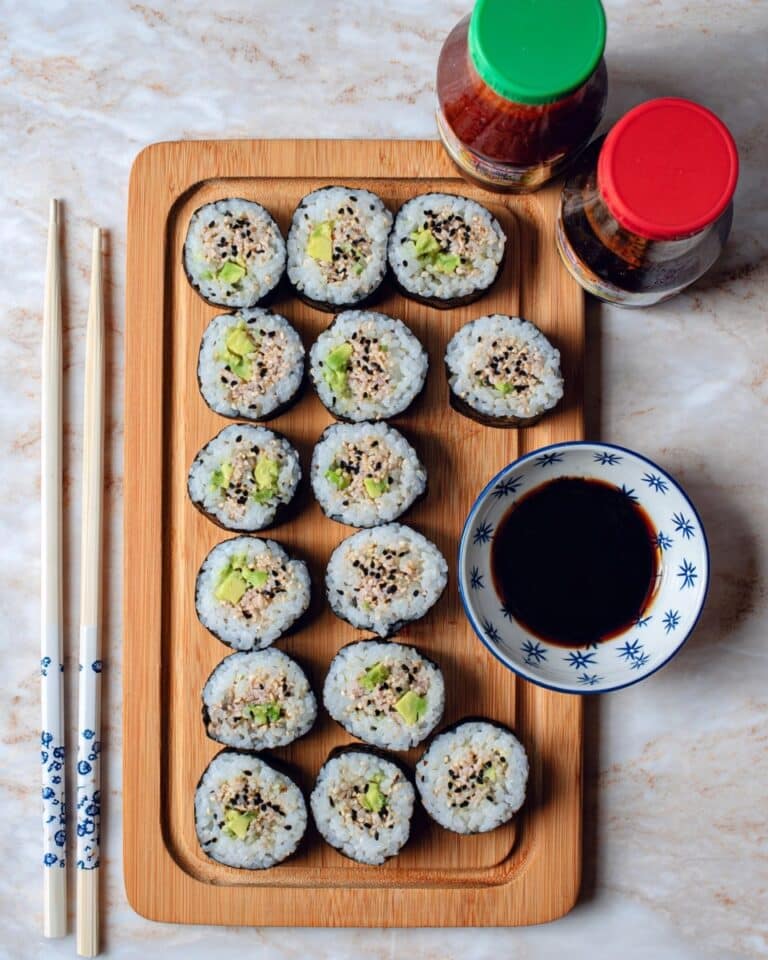 Spicy Tuna Sushi Rolls with Avocado and Furikake Recipe